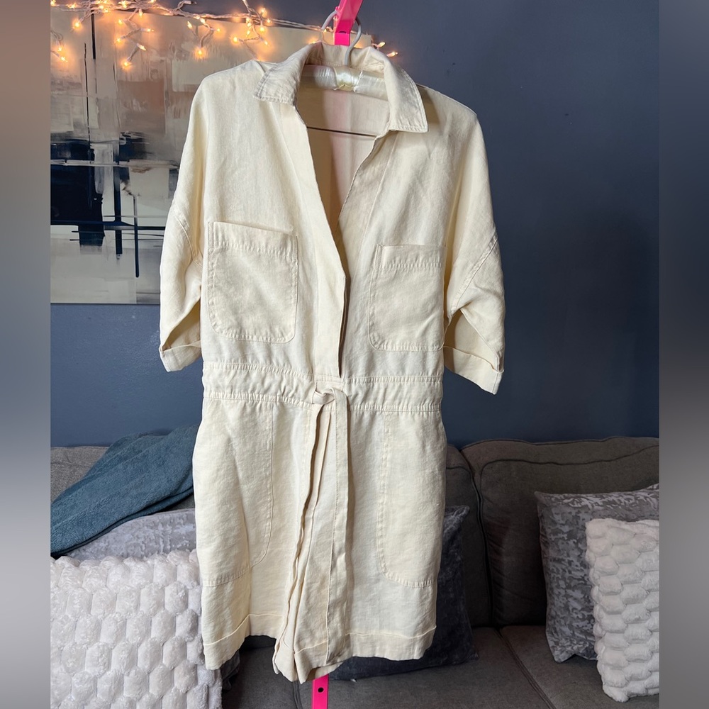 Zara Cream Lyocell Utility Romper XS Short Sleeve Tie Waist ✨ - Picture 2 of 5